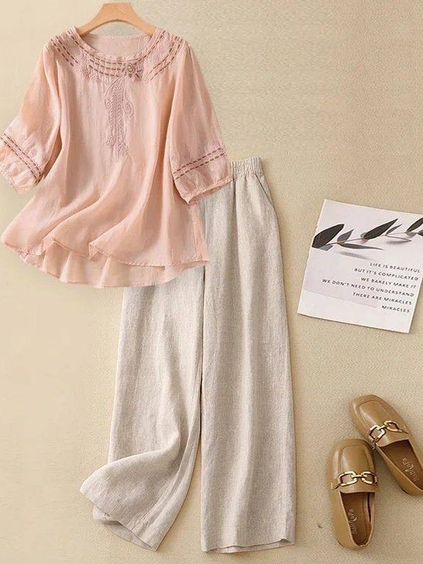 Linen Pant Wide - Set Linen Katun Kelas Atas Wanita