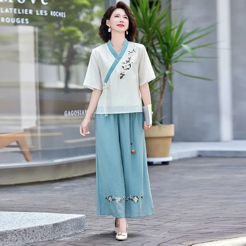 Linen Pant Wide - Setelan Linen Gaya Cina Baru untuk