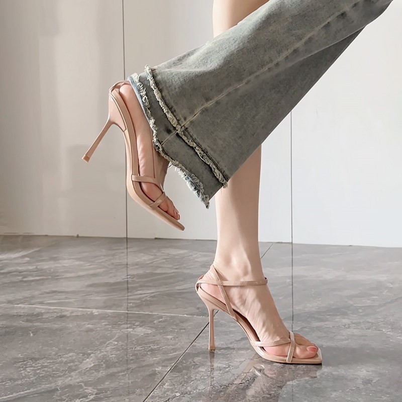 Sandal Strappy Heeled - Sandal Stiletto Wanita Xia One Word