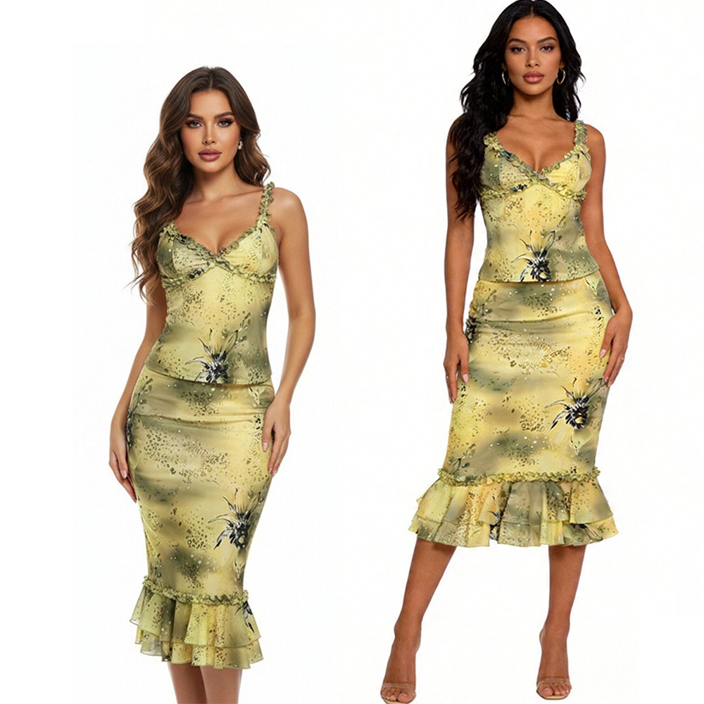 Gaun Wanita 2 Potong Motif Bun - Midi Skirt Floral ulasan dan harga