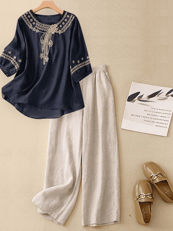 Set Linen Katun Kelas Atas Wan - Linen Pant Wide ulasan dan harga