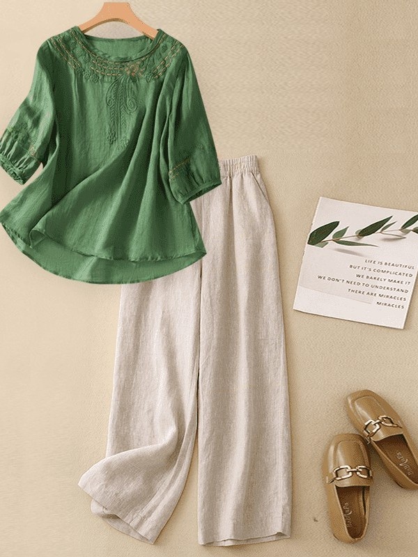 Set Linen Katun Kelas Atas Wan - Linen Pant Wide ulasan dan harga
