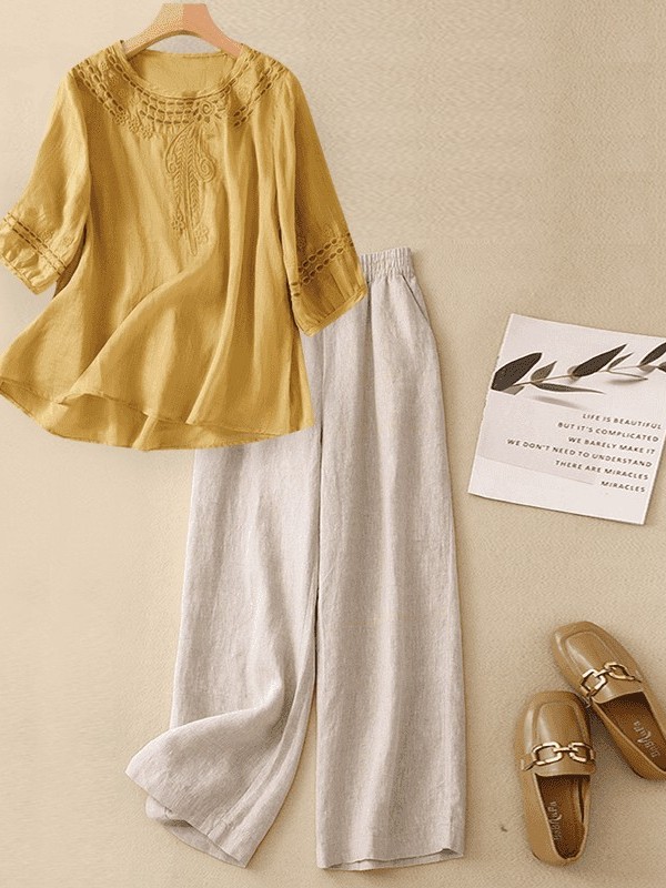 Set Linen Katun Kelas Atas Wan - Linen Pant Wide ulasan dan harga