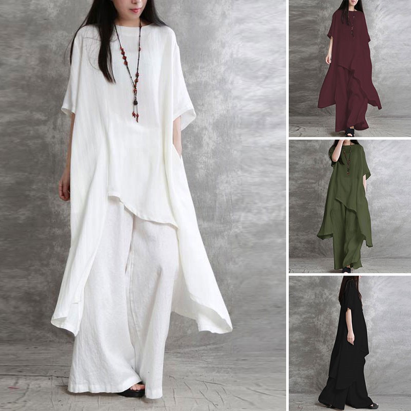 Setelan pakaian olahraga wanit - Linen Pant Wide ulasan dan harga
