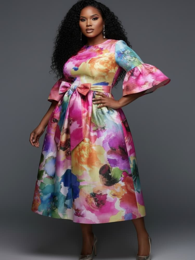 Gaun Midi Ukuran Besar dengan  - Midi Skirt Floral ulasan dan harga