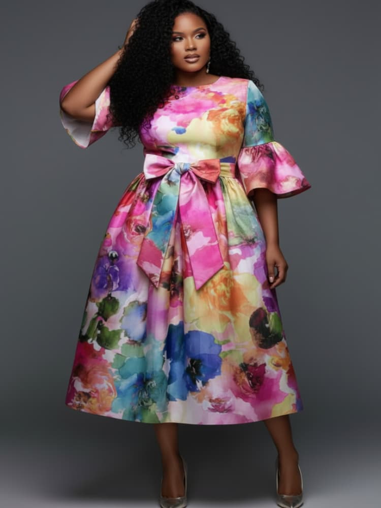 Gaun Midi Ukuran Besar dengan  - Midi Skirt Floral ulasan dan harga