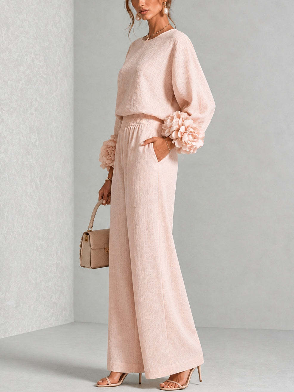 Setelan Wanita 2 Potong Linen, - Linen Pant Wide ulasan dan harga