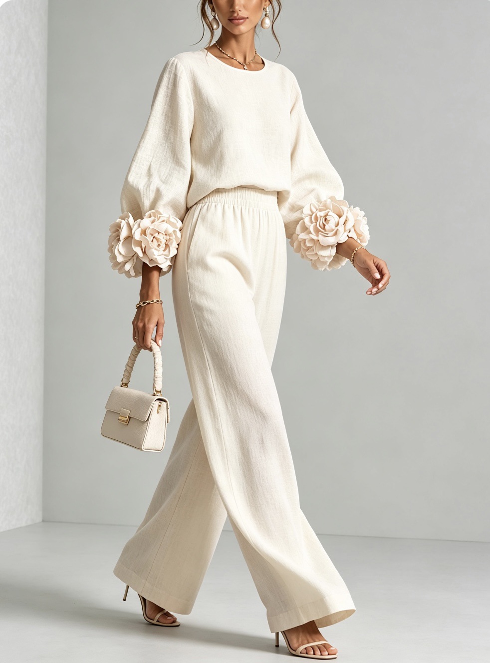 Setelan Wanita 2 Potong Linen, - Linen Pant Wide ulasan dan harga